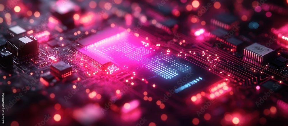 Poster abstract close-up of a circuit board with glowing components
