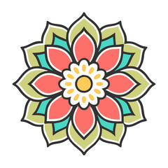 Floral vector illustration with colorful flower blossom for graphic and textile prints and decor, mandala vector design