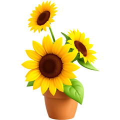 Obraz premium Three vibrant sunflowers in a terracotta pot, a cheerful burst of summer.
