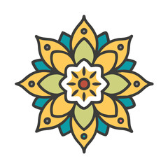 Floral blossom illustration: symmetrical flower graphic for textile pattern and art projects, mandala vector design