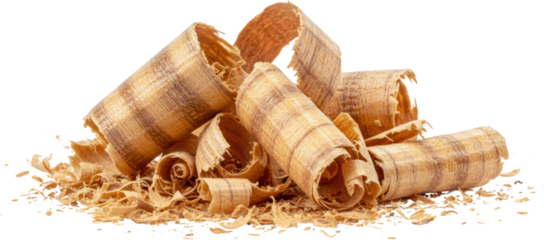 Close up of Light Brown Wood Shavings Woodworking Texture Detailed Wood Curls Pile of Wood Scraps