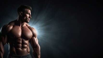 Fototapeta premium Powerful male physique displayed with definition in a dramatic light
