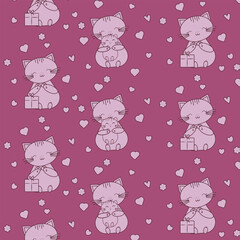 Pattern with cats and hearts