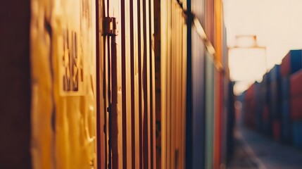 Stacked shipping containers at port representing global trade and logistics, concept of import export business and international commerce