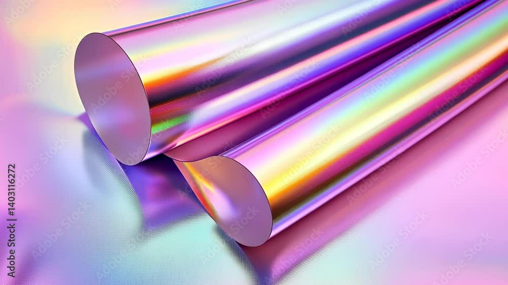 Poster curling shimmering foil creating with abstract background, prismatic surface holographic dynamic col