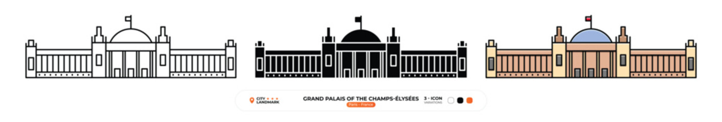 Naklejka premium Grand Palais of the Champs,Élysées Line Icon. Paris, France, Landmark, Silhouette, Color Vector, Editable Stroke.