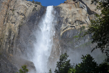 Summer view of Bridalveil Falls located in Yosemetie National Park in California