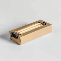 Artisan Matches in Minimalist Kraft Box on White Surface, Rustic Long Matches for Lighting, Warm Light