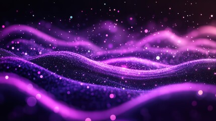 Fototapeta premium Purple particle waves flow, cosmic background, digital art, design element