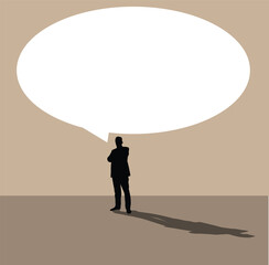 Obraz premium Successful Business Man with Speech Bubble and Shadow Silhouette. Success at work, thinking and announcement page vector art
