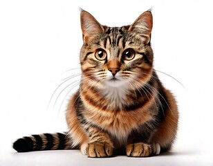 Fototapeta premium cute cat sitting and looking forward, white background 