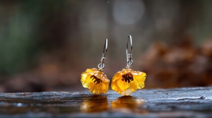 Charming amber flower earrings crafted to emulate droplet-kissed petals, perfect for those who appreciate nature-inspired designs and wish to showcase individual style.