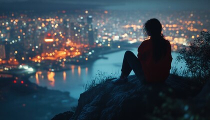 Fototapeta premium Nightfall contemplation over a cityscape.
