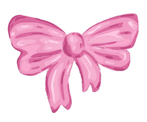Coquette pink bow with ribbon in butterfly shape drawing with vector  watercolor and crayon texture effect