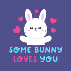 Adorable Bunny Surrounded by Hearts with Some Bunny Loves You Text