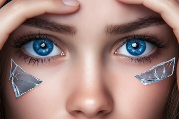 Naklejka premium Woman's Face with Shattered Glass