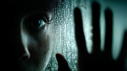 Isolated Gaze Through Rain-Soaked Glass: Emotion Behind The Barrier