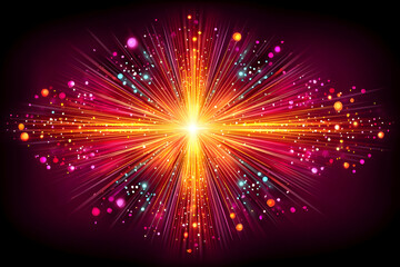 Fototapeta premium Vibrant starburst explosion with colorful rays and sparkles on dark background