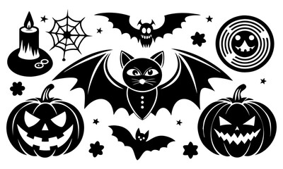 Obraz premium Download Retro Halloween Vector Art, Clipart, And Sublimation Set | Halloween Elements Icon Illustration Svg File For Design.