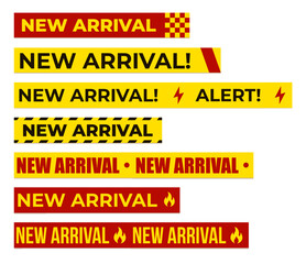 Obraz premium New Arrival And Alert Sale Labels In Red And Yellow Warning Style For Promotion, Marketing, Advertising, Store Announcement, Discount Banner Design. Vector Illustration.