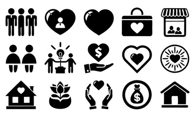 Download Love, Friendship, Care And Charity Concept Editable Stroke Outline  Icons Set Isolated On White Background Flat Vector Illustration.  Svg File For Design.
