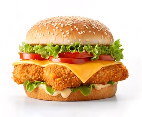Restaurant-Style Chicken Burger &ndash; Juicy, Textured Bun, Perfectly Styled for Menus & Ads. Crispy Chicken Burger