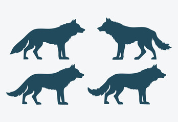 A set of four isolated silhouettes depicting wolves vector design