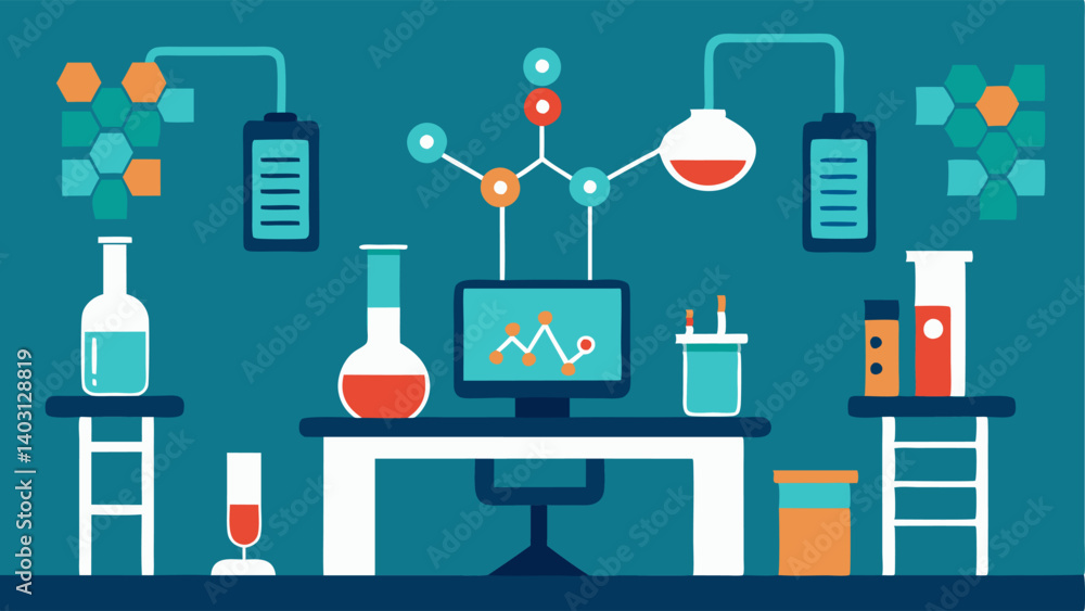Poster research lab environment a simple view of a laboratory where scientists are working on gene therapy 