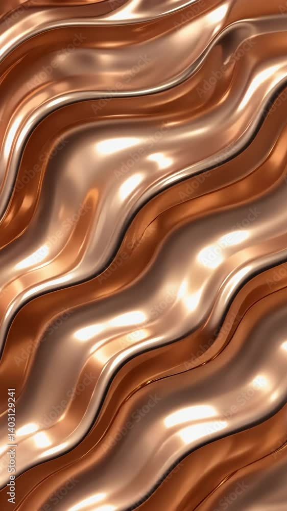 Poster abstract flowing shiny copper material background with smooth waves and subtle reflections, elegant 