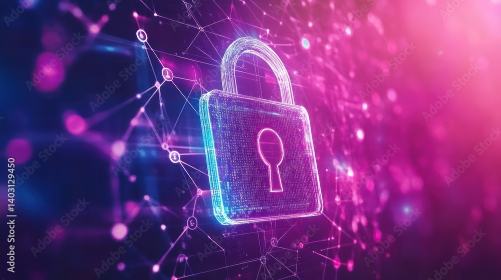 Poster cyber security lock network digital protection data privacy abstract background