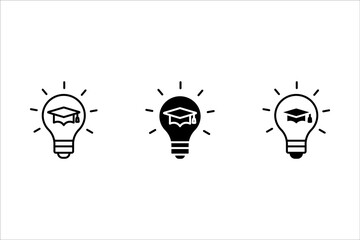 light bulb and graduation cap icon, genius idea, creativity education, flat symbol on white background - vector illustration