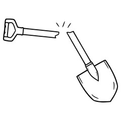 broken shovel illustration hand drawn outline vector