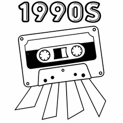 Fototapeta premium 1990s Cassette Tape Coloring Page - Retro Line Art Illustration for 90s Nostalgia