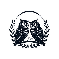 owl silhouette logo vector line art logo design