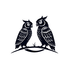 owl silhouette logo vector line art logo design