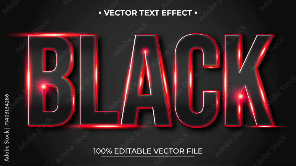 Aufkleber editable 3d text effect styles mockup concept black words with gradient neon red color
