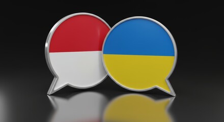 Naklejka premium Dialogue between Indonesia and Ukraine illustrated with overlapping speech bubbles