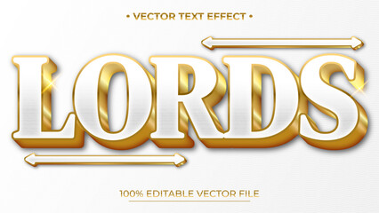 Lords text, white and gold, luxury editable text effect style