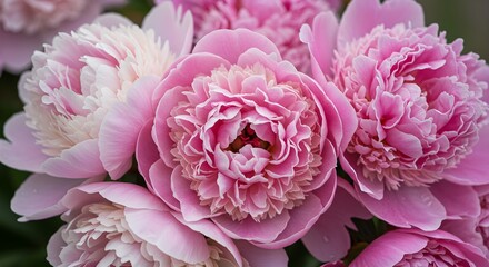 Obraz premium Close-up of delicate pink peonies, showcasing their soft petals and intricate details. A beautiful floral arrangement.