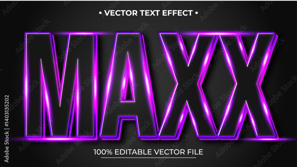 Poster editable 3d text effect styles mockup concept maxx words with gradient neon purple color