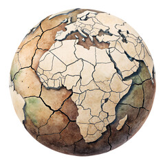 watercolor Parched planet earth isolated white background