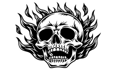 Obraz premium Download Realistic Skull With Fire Vector Illustration Svg File For Design.