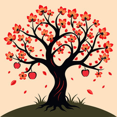 Obraz premium Download Blossoming Apple Tree And Home Silhouette Vector Illustrate Svg File For Design.