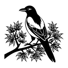 Download Magpie Bird  ,Tree Silhouette   Vector Art And Illustration  Svg File For Design.
