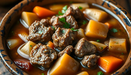 Hearty Beef Stew in Rustic Bowl