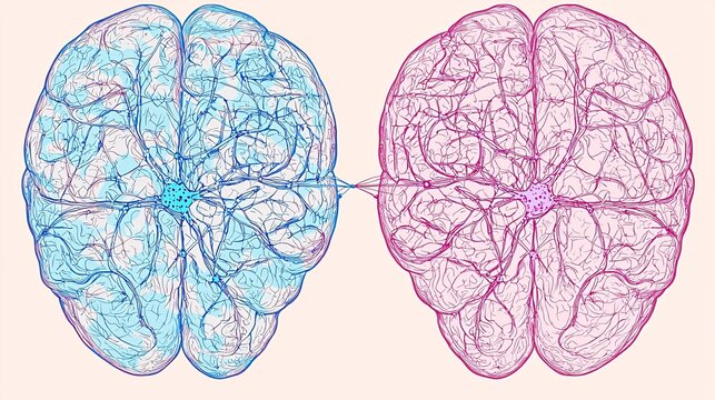 vector art of neuron web forming across hemispheres of a stylized brain showing interconnectivity and neuroplastic growth with copy space [Synapse]:[Neuroplasticity] vector brain hemisphere 