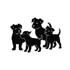 group of puppies vector silhouette 