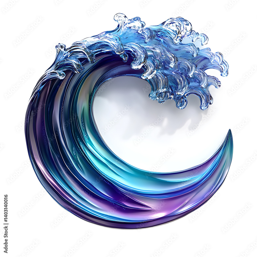 Poster abstract glass wave with fluid motion and vibrant color gradient isolated on white background