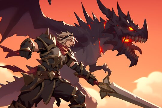 Fototapeta Warrior vs. Dragon Sunset