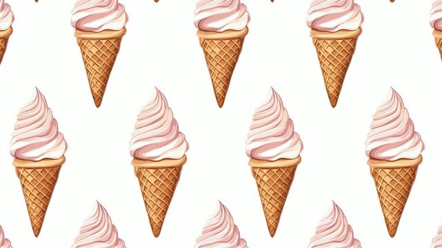 Bright ice cream cones arranged in grid over pastel background.